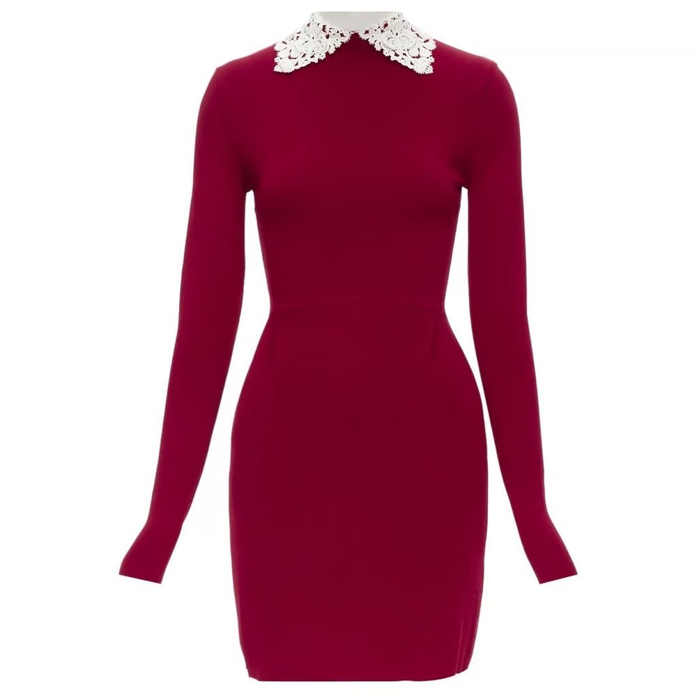 Valentino Red Dress with Lace Collar